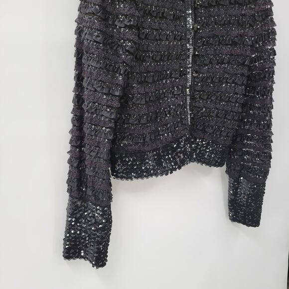 VTG Harry Acton Evening Jacket Womens 8 Black Sequin Lace Satin Ruffles Party - Picture 13 of 16
